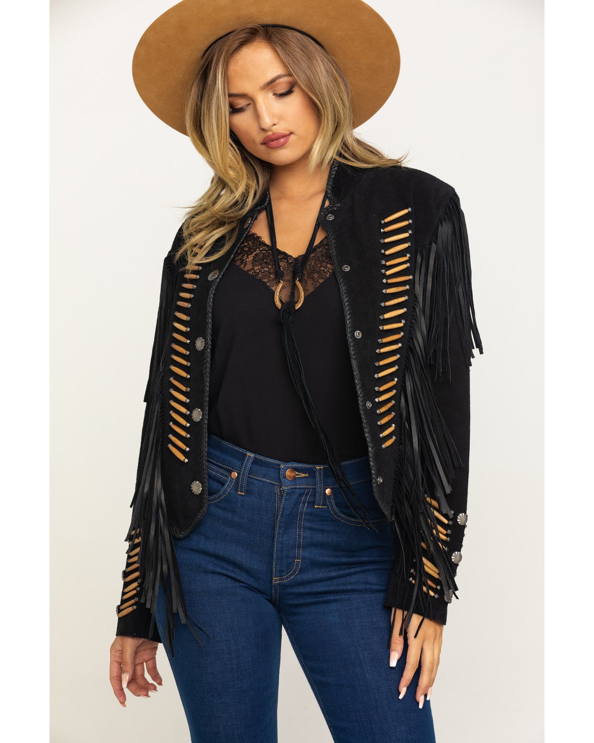 Cripple Creek Women's Black Beaded Suede Fringe Military ... (1200 x 1500 Pixel)