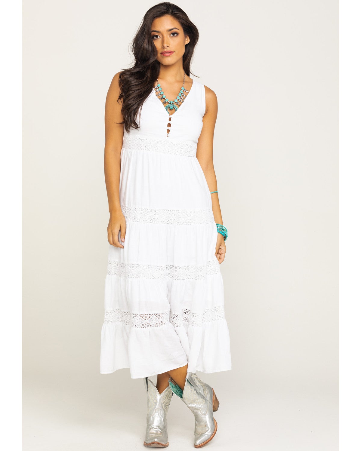 white tiered midi dress