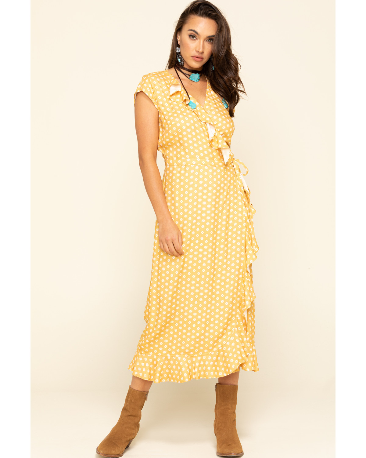 womens yellow wrap dress