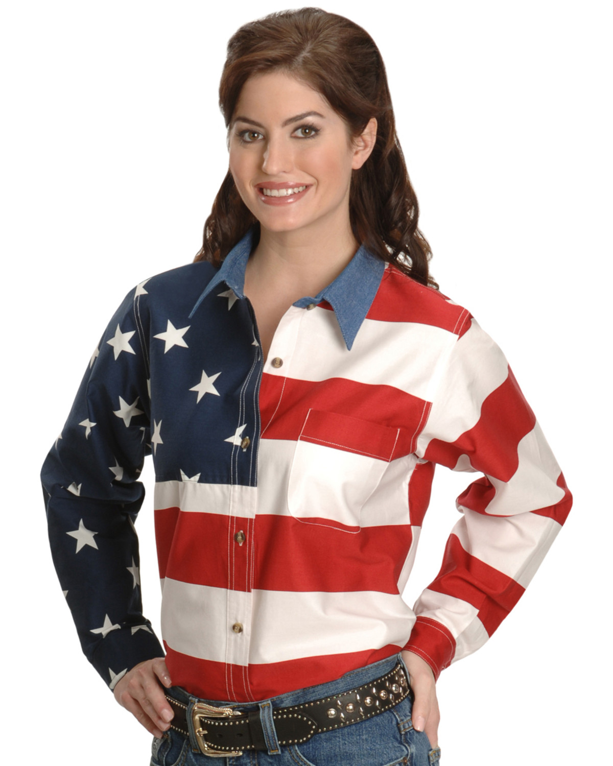 Women's long sleeve american flag shirt clearance