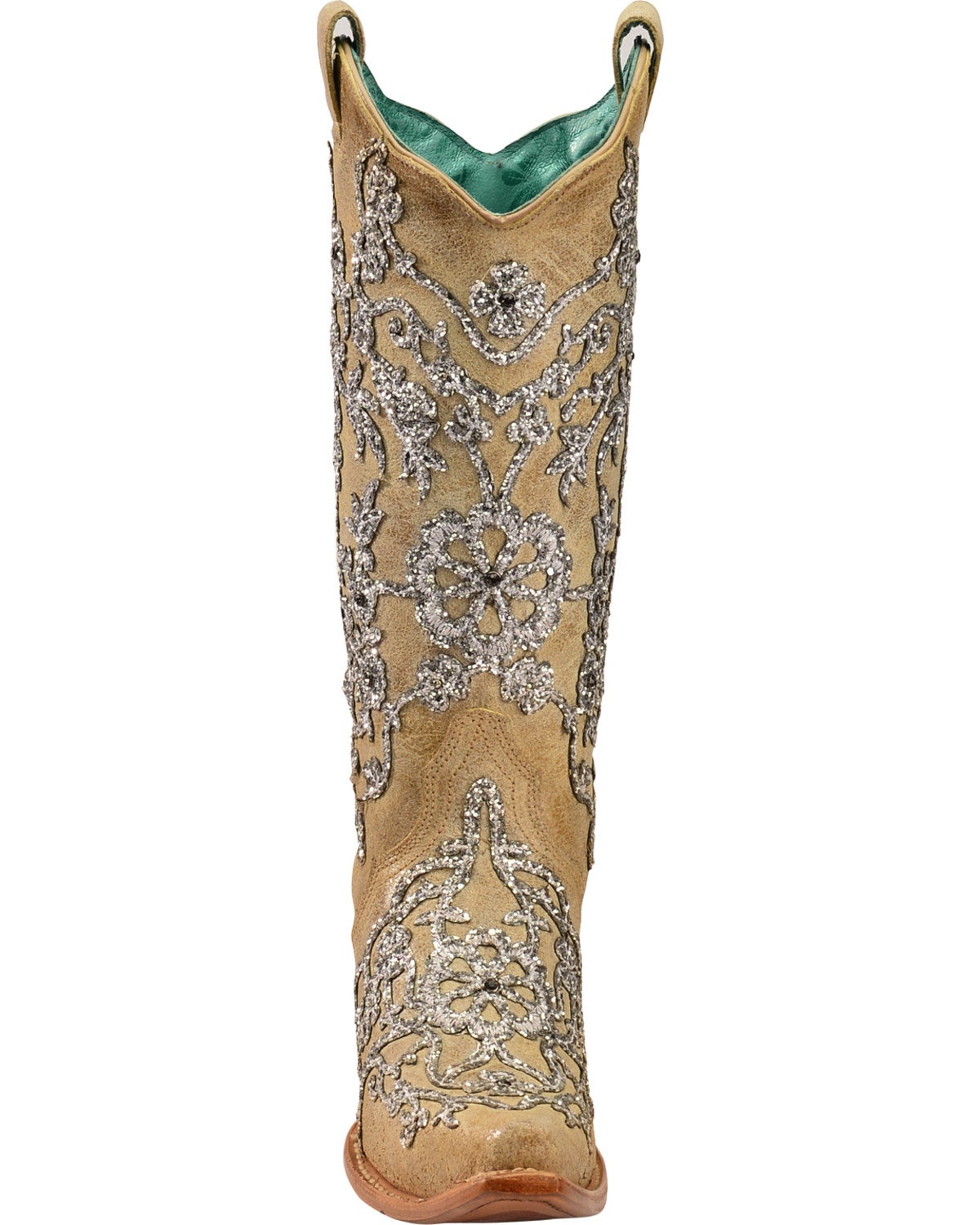 Corral Women's Bone Glitter Overlay Embroidery & Crystals Cowgirl Boots