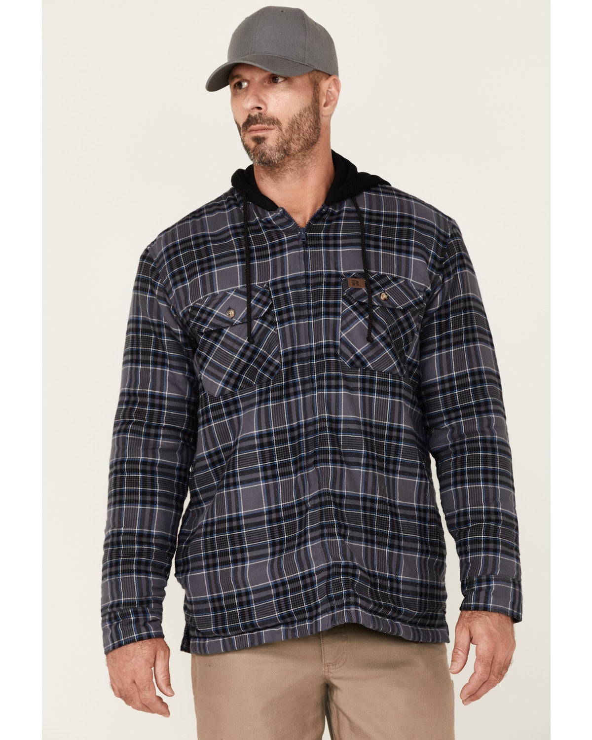 Wrangler Men's Blue Flannel Hooded Work 