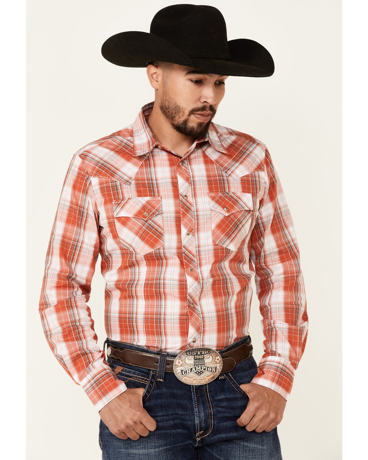 Wrangler Men's Orange Plaid Long Sleeve 