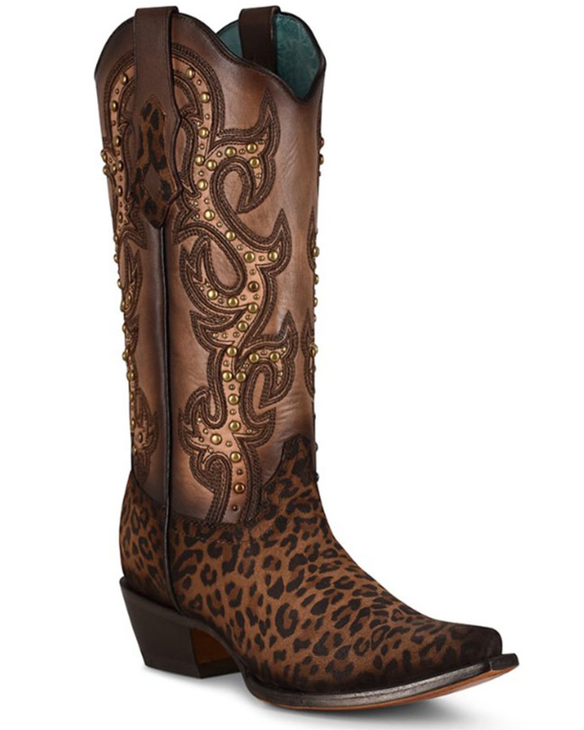 Corral Women's Sand Leopard Print & Studs Western Boots Snip Toe
