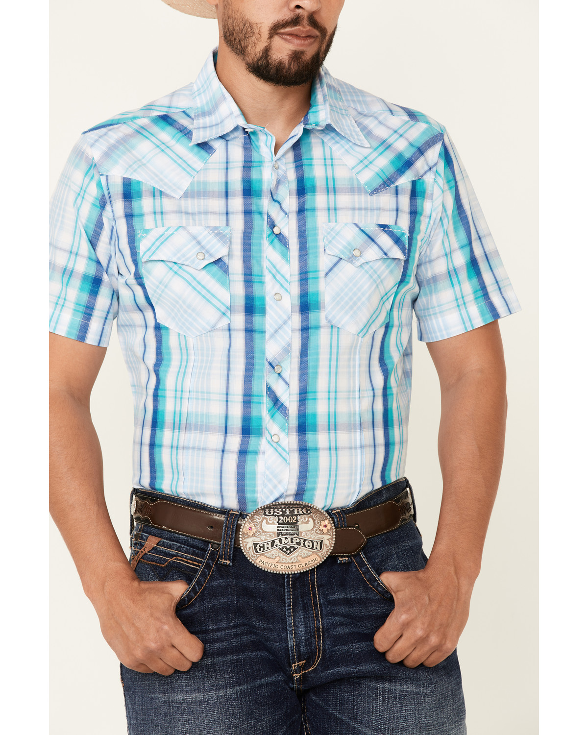 Wrangler Men's Blue Large Plaid Short Sleeve Snap Fashion Western Shirt ...