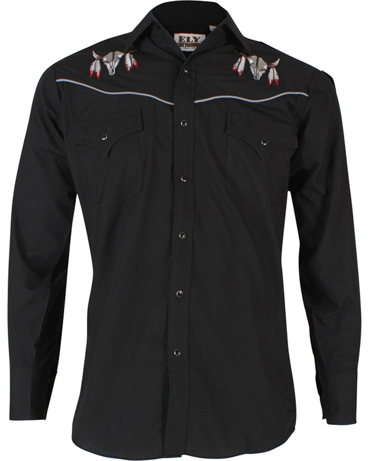 Ely Cattleman Men S Black Bull Skull Embroidered Long Sleeve Western Shirt Sheplers