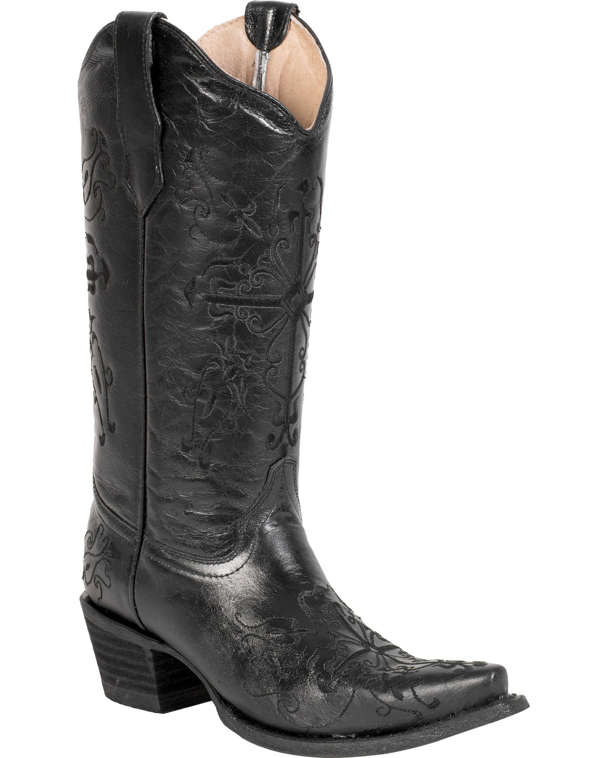 black embroidered cowboy boots