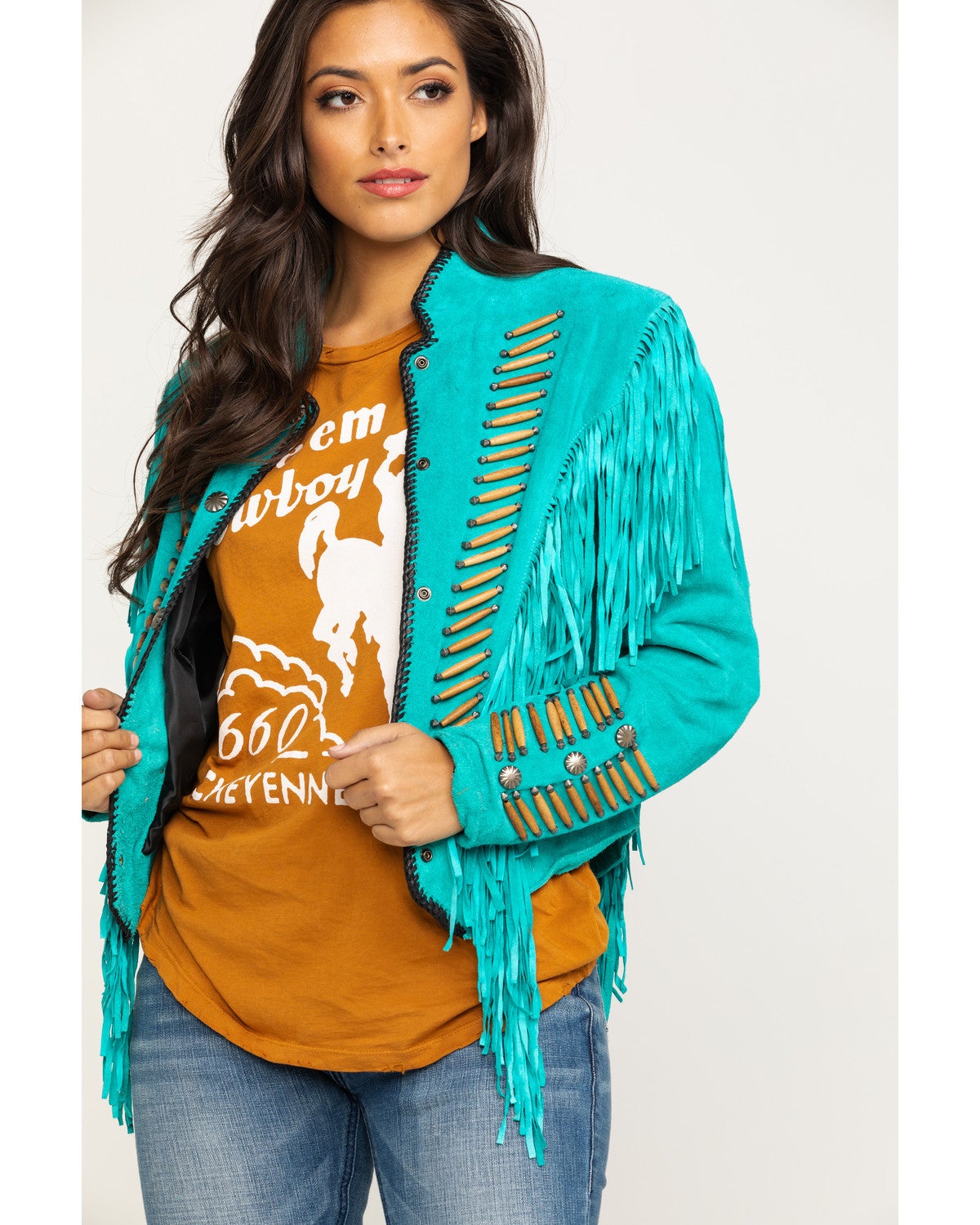 turquoise fringe jacket