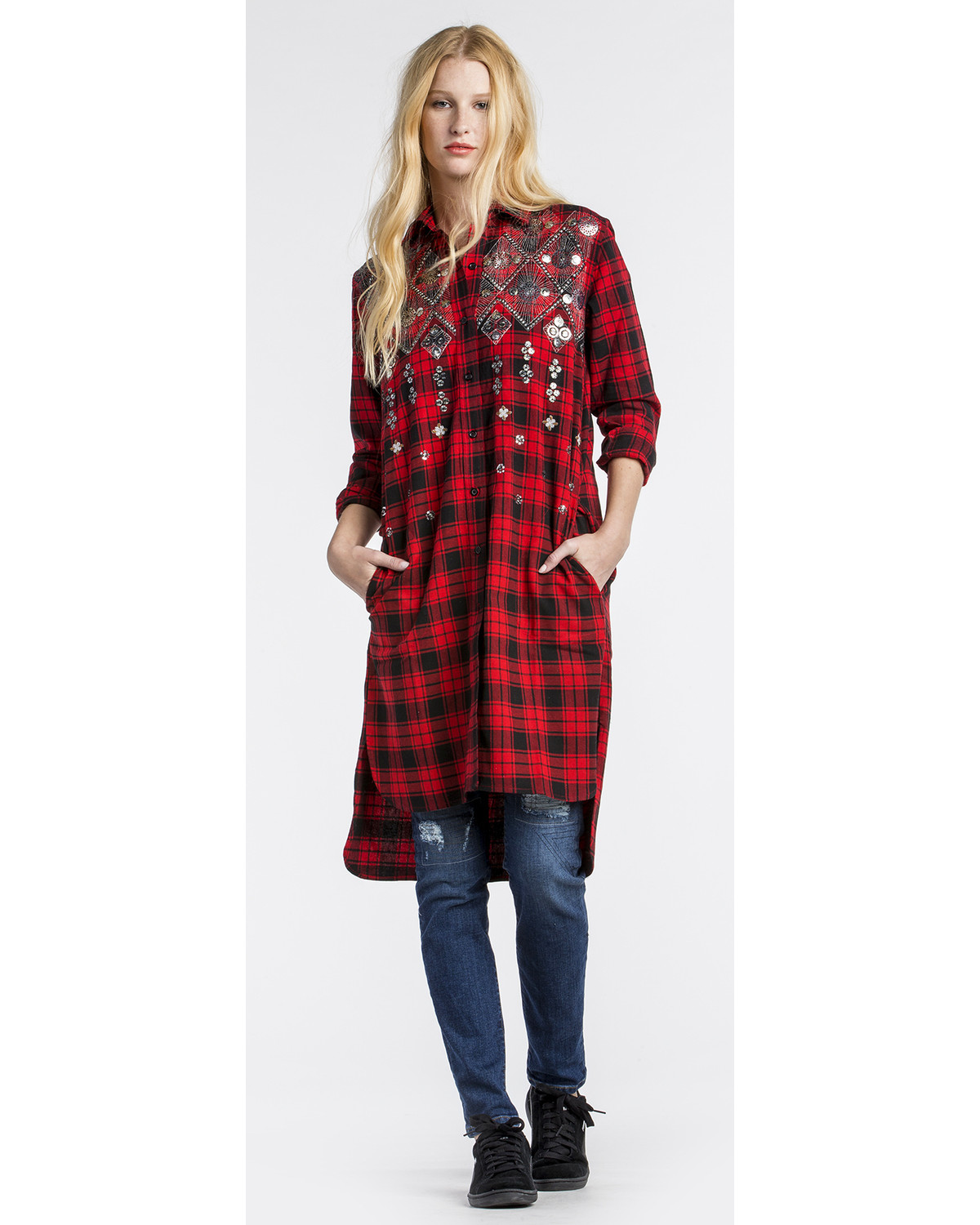 Mm Vintage Women S Hi Lo Embellished Plaid Dress Sheplers