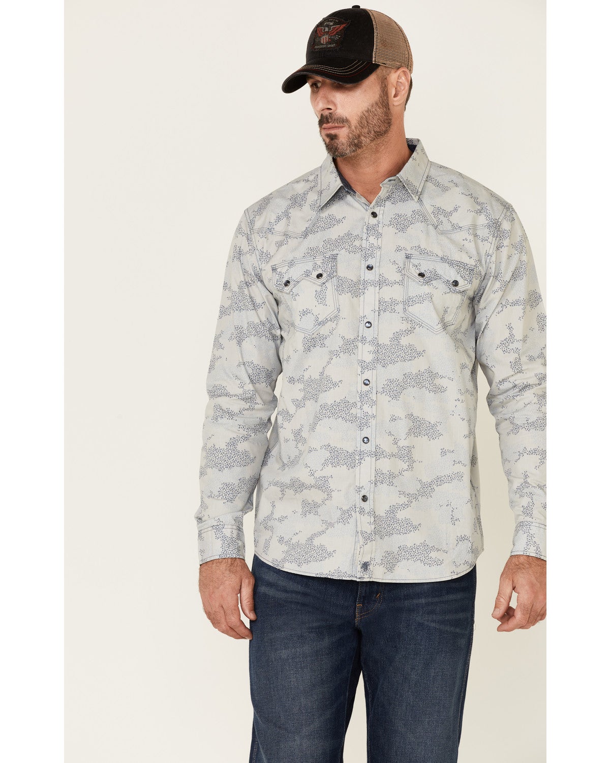 Moonshine Spirit Men's Dispatch Camo Print Long Sleeve Snap Western Shirt
