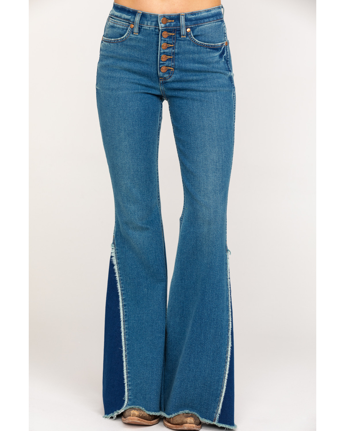 Wrangler Modern Women S High Rise Button Flare Jeans Sheplers Cut with a slim leg that flares at the knee. wrangler modern women s high rise button flare jeans sheplers
