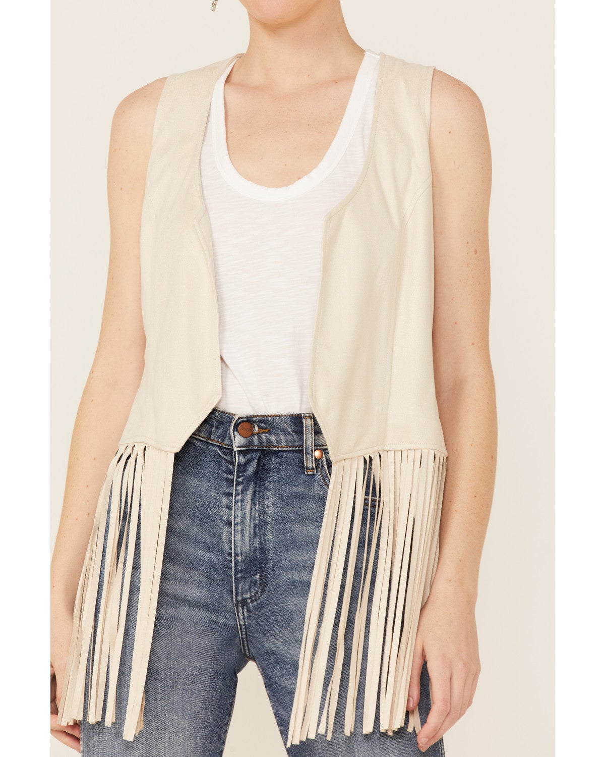 Roper Women's White Faux Suede Fringe Vest Sheplers
