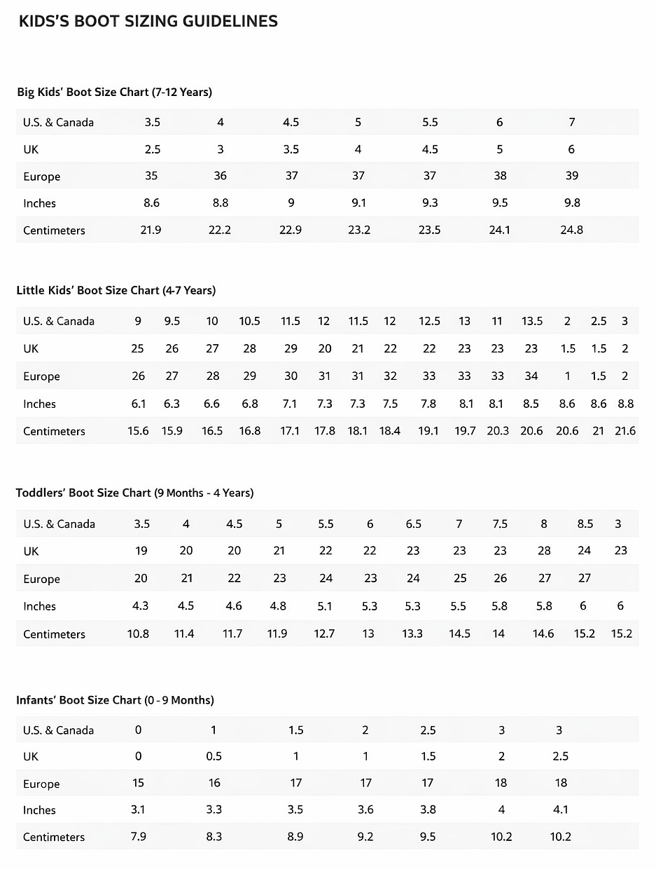 Kids' Boot Sizing Guidelines